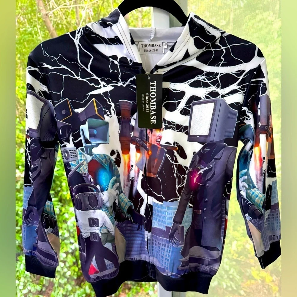 NWT Thombase Toilet Boys Titan Speaker Man kids hoodie w/pockets and zip front.